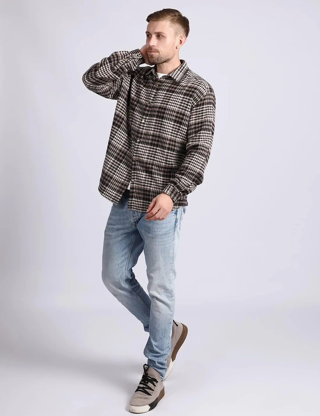 Locachy Men's Casual Cotton Plaid Shirts Long Sleeve Button-Down Flannel Overshirt Jacket