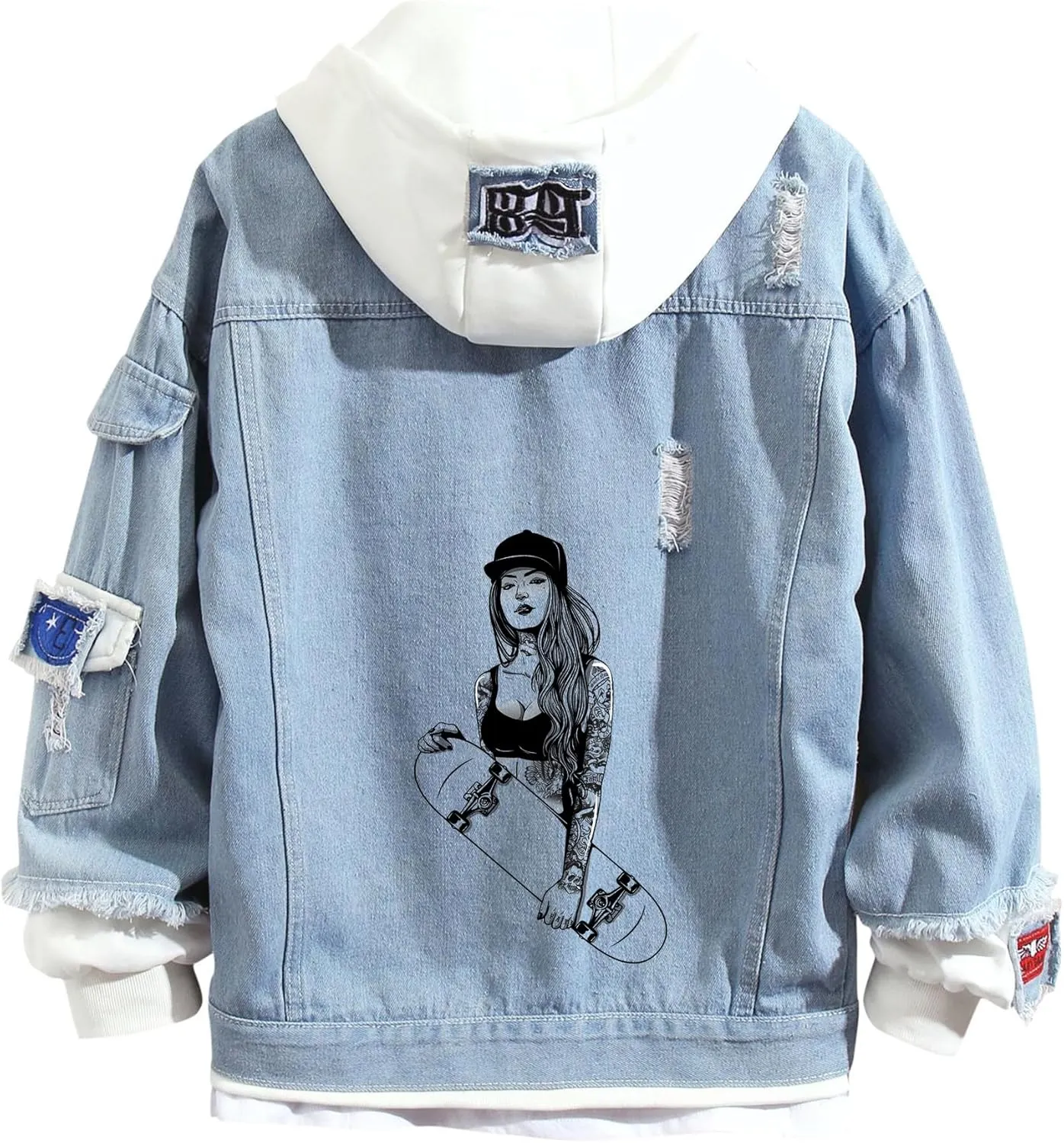 Lpstop Womens Jean Jacket Girl with Style Denim Jacket Button Down Denim Hoodie Gift for Teens