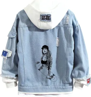 Lpstop Womens Jean Jacket Girl with Style Denim Jacket Button Down Denim Hoodie Gift for Teens