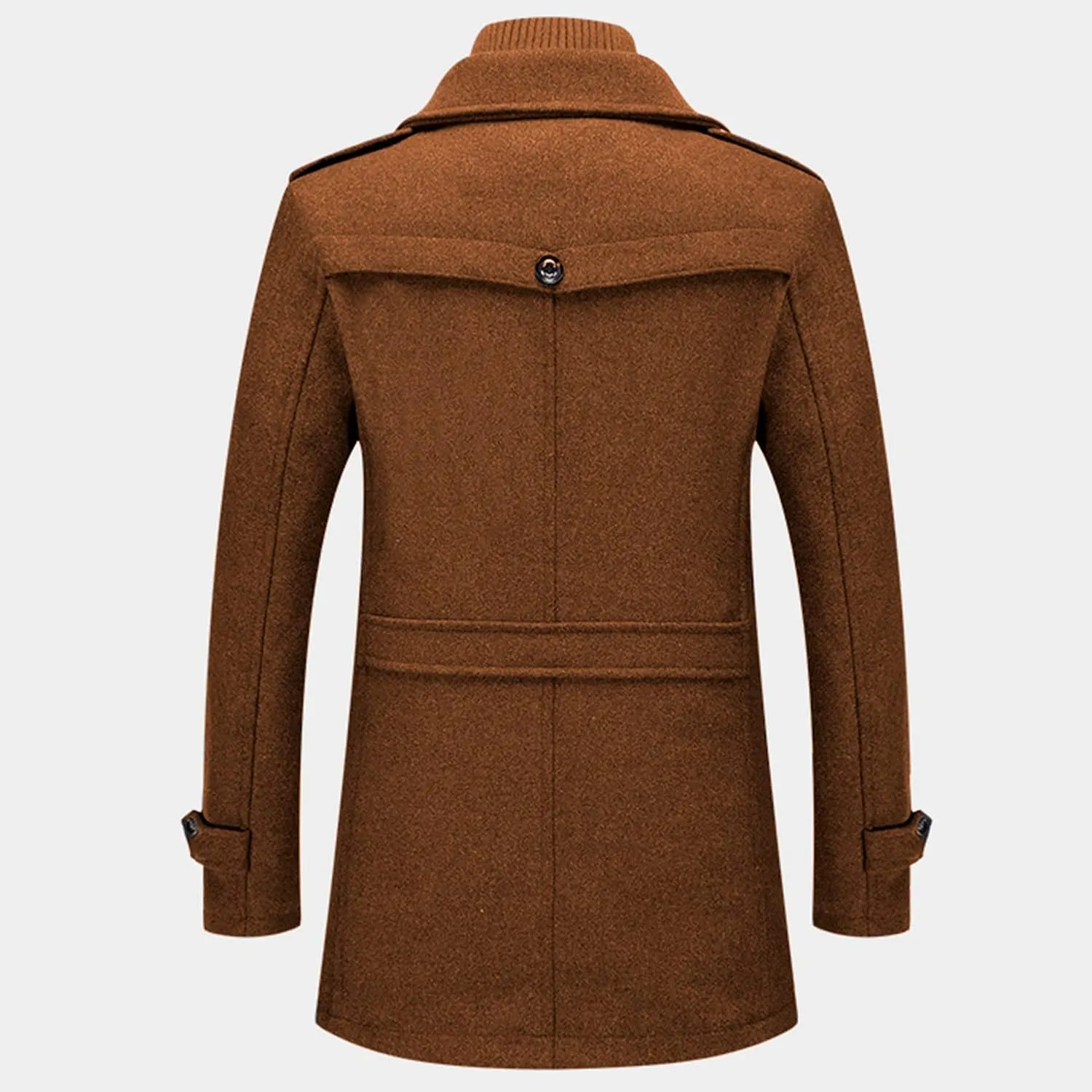 Lu's Chic Men's Winter Business Casual Zip Up Jacket Wool Trench Coat Slim Fit Top Coat Single Breasted Peacoat