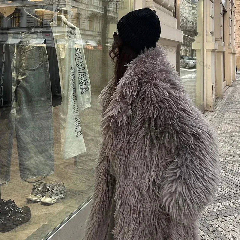 LVSANW Neo Mint Extra Long Luxury Lamb Fur Teddy Coat Women 2025 Winter Ladies Mob Wife Style Oversized Chunky Faux Fur Jacket Overcoat