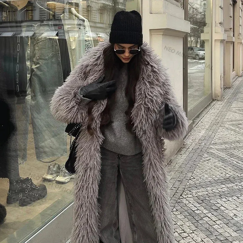 LVSANW Neo Mint Extra Long Luxury Lamb Fur Teddy Coat Women 2025 Winter Ladies Mob Wife Style Oversized Chunky Faux Fur Jacket Overcoat