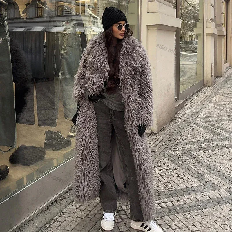 LVSANW Neo Mint Extra Long Luxury Lamb Fur Teddy Coat Women 2025 Winter Ladies Mob Wife Style Oversized Chunky Faux Fur Jacket Overcoat