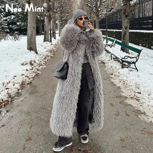 LVSANW Neo Mint Extra Long Luxury Lamb Fur Teddy Coat Women 2025 Winter Ladies Mob Wife Style Oversized Chunky Faux Fur Jacket Overcoat