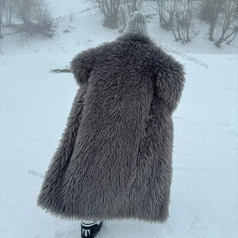 LVSANW Neo Mint Extra Long Luxury Lamb Fur Teddy Coat Women 2025 Winter Ladies Mob Wife Style Oversized Chunky Faux Fur Jacket Overcoat