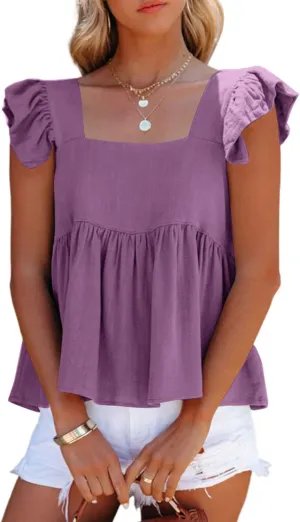 LYANER Women's Summer Sleeveless Peplum Blouse Square Neck Ruffle Strap Babydoll Tank Top