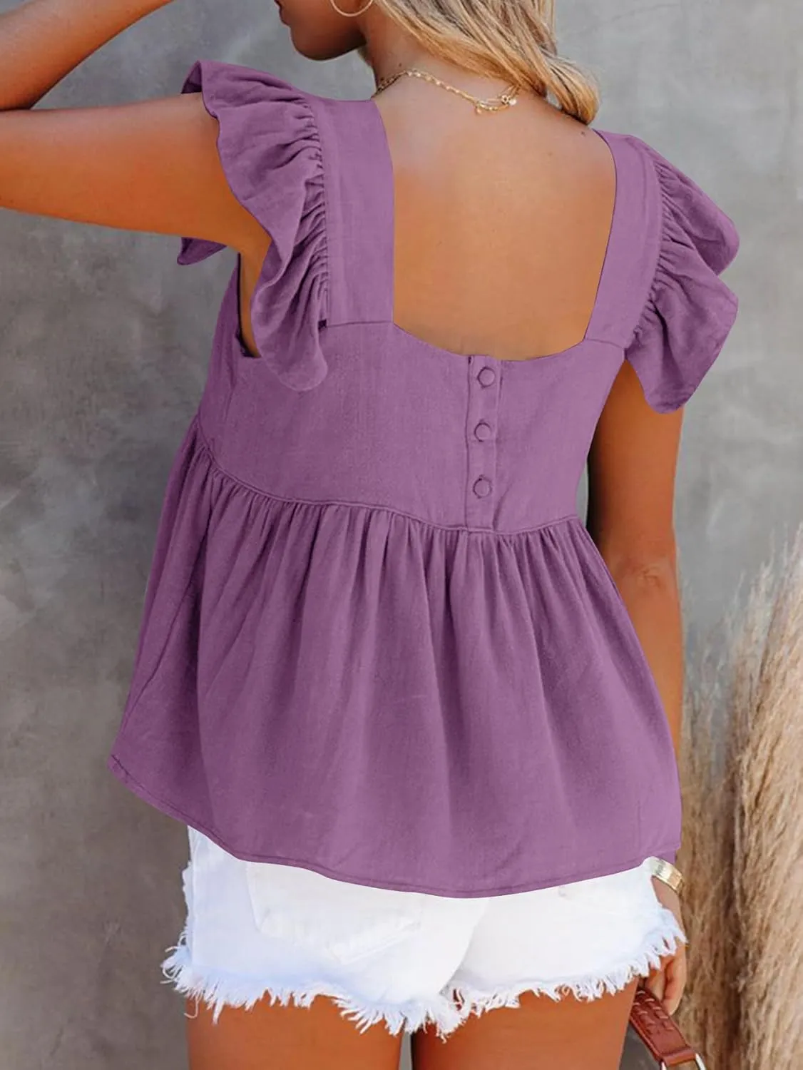 LYANER Women's Summer Sleeveless Peplum Blouse Square Neck Ruffle Strap Babydoll Tank Top