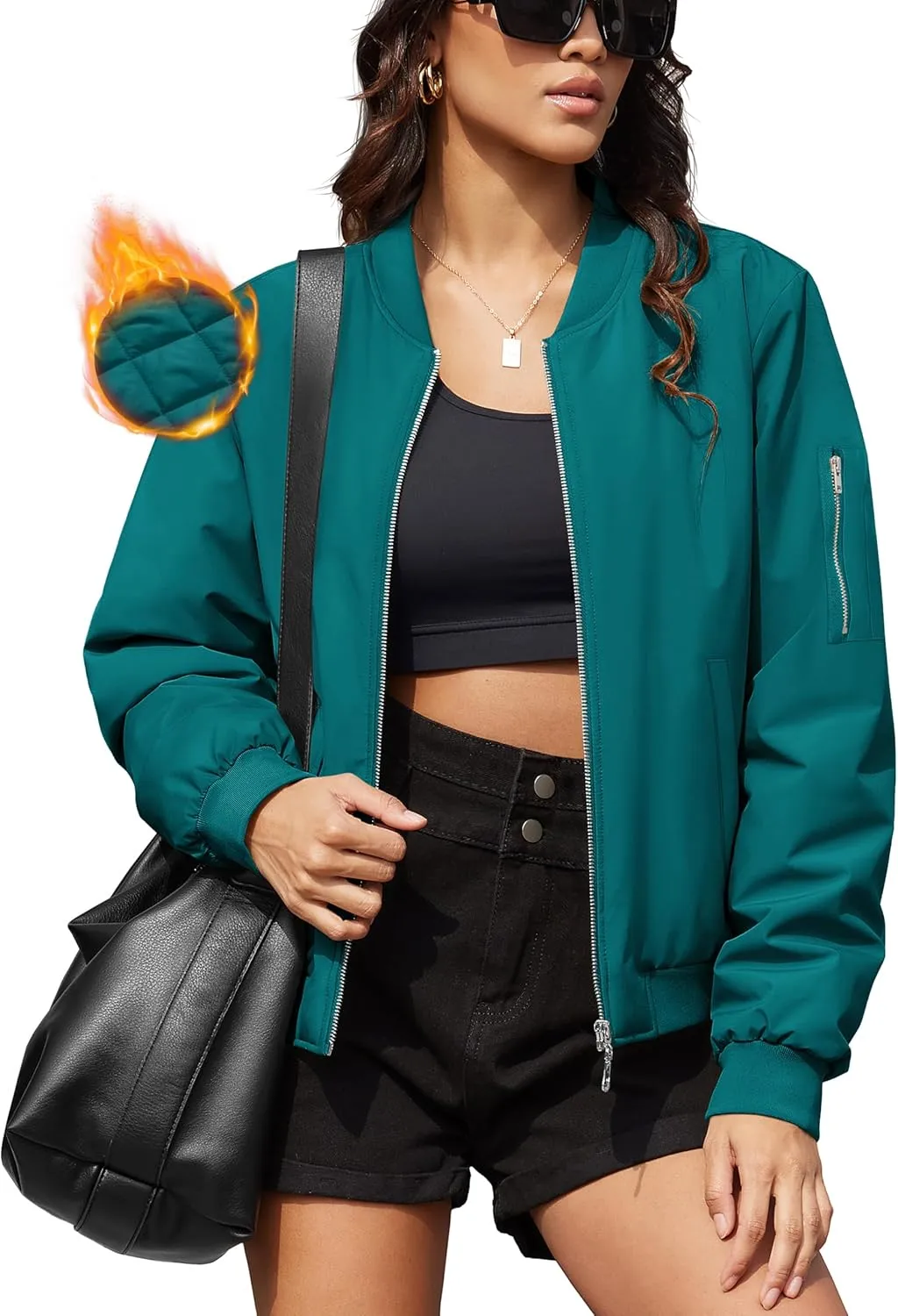 MAGCOMSEN Women's Winter Bomber Jacket Casual Basic Zip Up Padded Coats Water Resistant Long Sleeve Outwear with Pockets