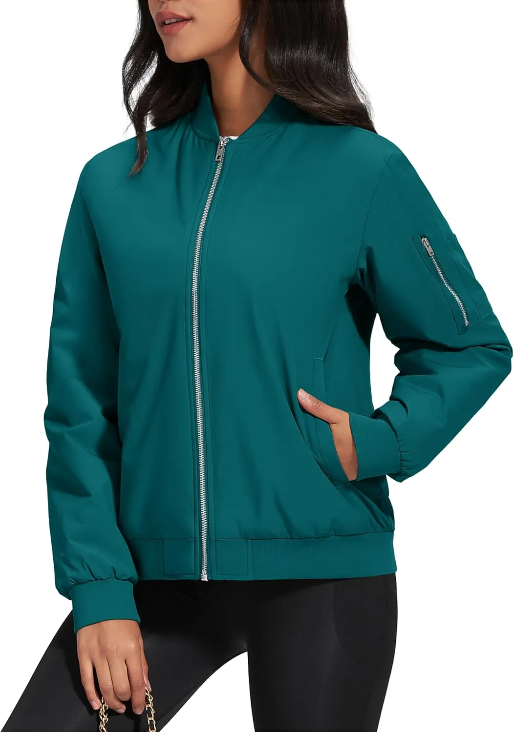 MAGCOMSEN Women's Winter Bomber Jacket Casual Basic Zip Up Padded Coats Water Resistant Long Sleeve Outwear with Pockets