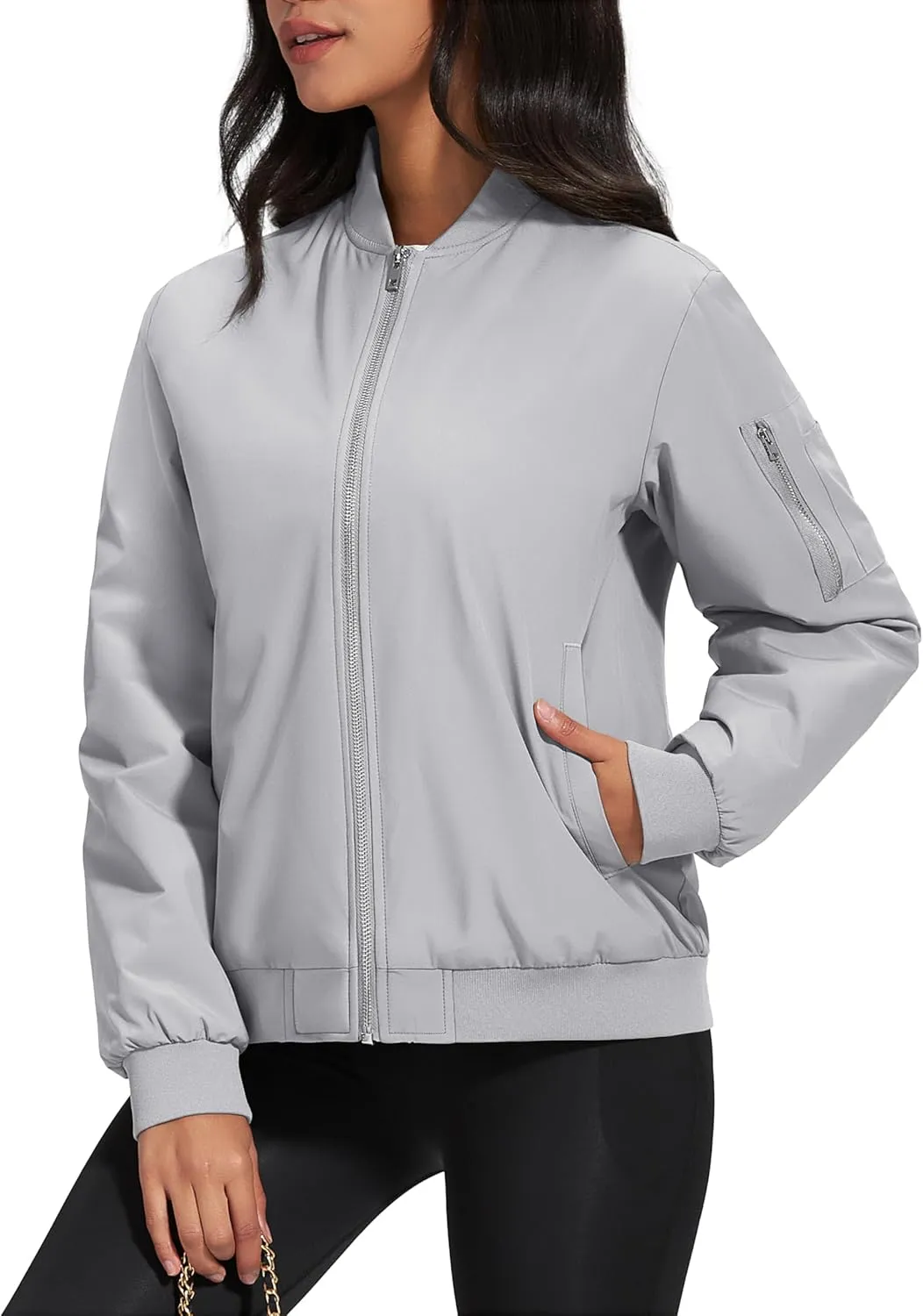 MAGCOMSEN Women's Winter Bomber Jacket Casual Basic Zip Up Padded Coats Water Resistant Long Sleeve Outwear with Pockets