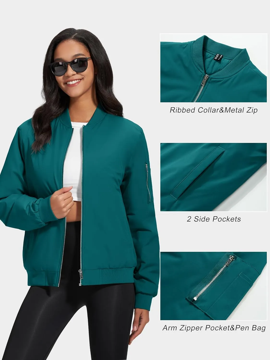 MAGCOMSEN Women's Winter Bomber Jacket Casual Basic Zip Up Padded Coats Water Resistant Long Sleeve Outwear with Pockets