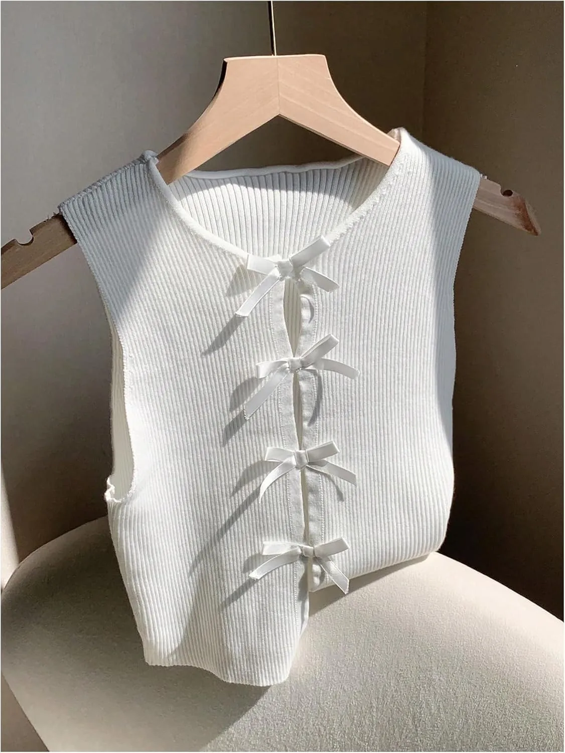 MakeMeChic Women's Bow Knot Sweater Vest Crew Neck Sleeveless Knit Vest Top