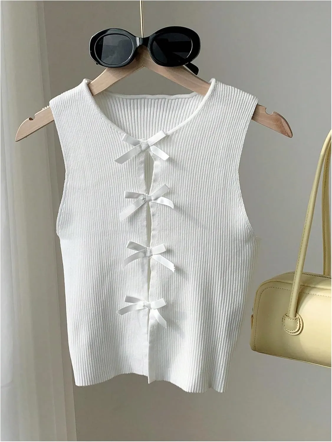 MakeMeChic Women's Bow Knot Sweater Vest Crew Neck Sleeveless Knit Vest Top