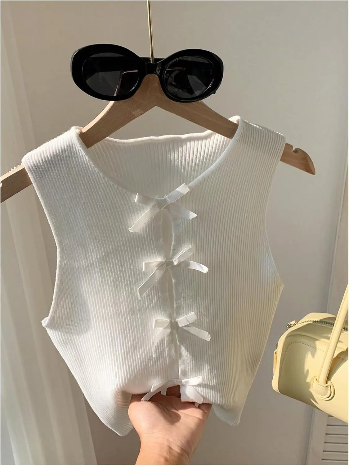 MakeMeChic Women's Bow Knot Sweater Vest Crew Neck Sleeveless Knit Vest Top