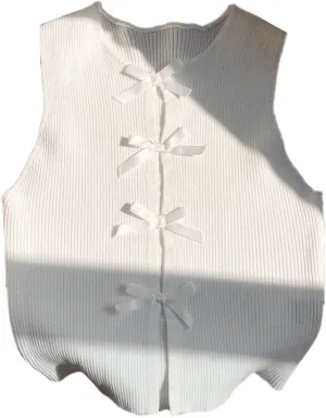 MakeMeChic Women's Bow Knot Sweater Vest Crew Neck Sleeveless Knit Vest Top