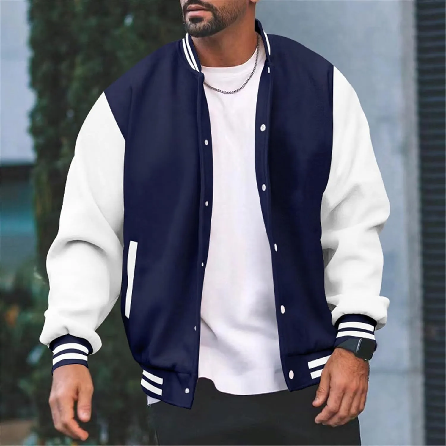 Man's Varsity Baseball Jacket Causal Winter Button Coat Slim Fit Cotton Letterman Baseball Bomber Jackets