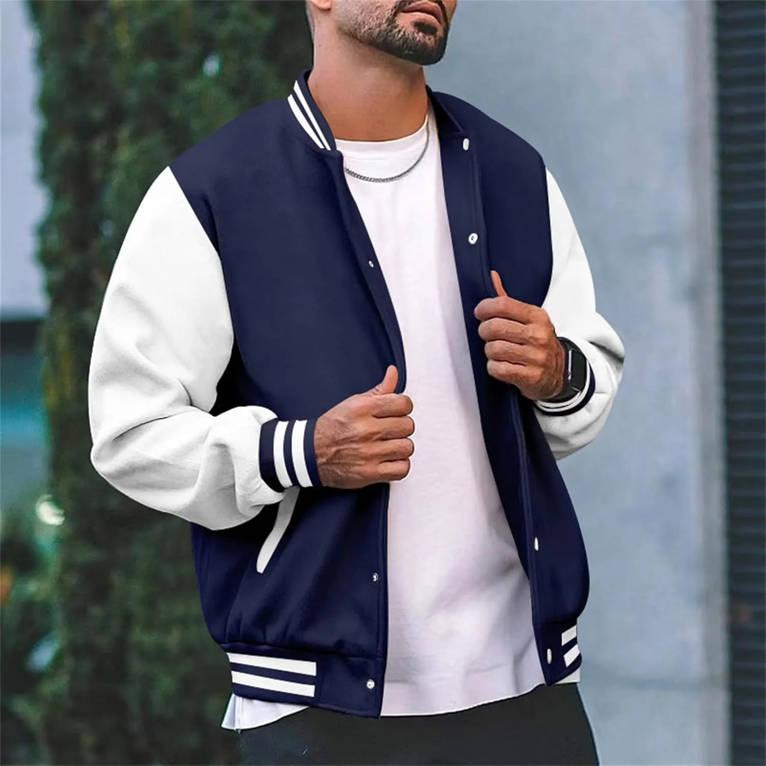 Man's Varsity Baseball Jacket Causal Winter Button Coat Slim Fit Cotton Letterman Baseball Bomber Jackets