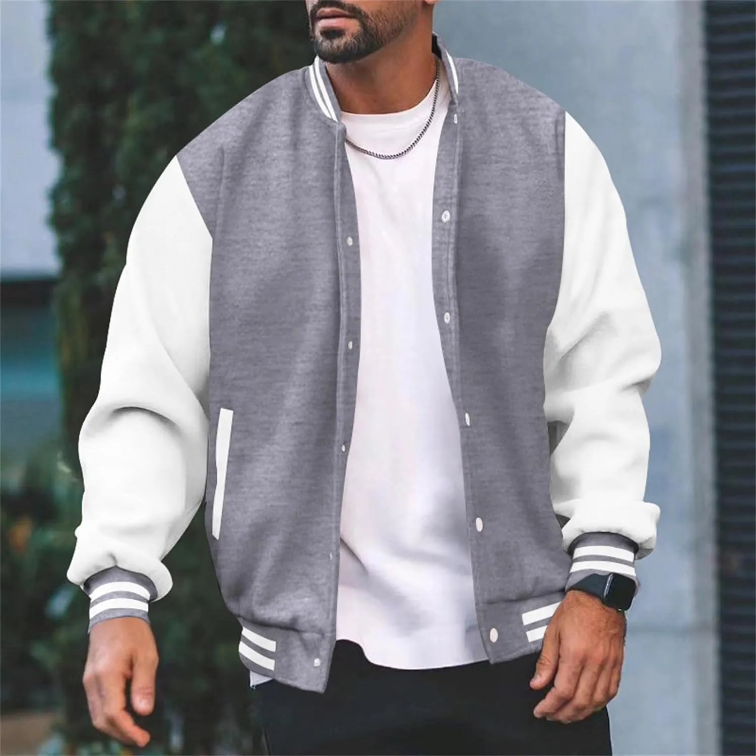 Man's Varsity Baseball Jacket Causal Winter Button Coat Slim Fit Cotton Letterman Baseball Bomber Jackets