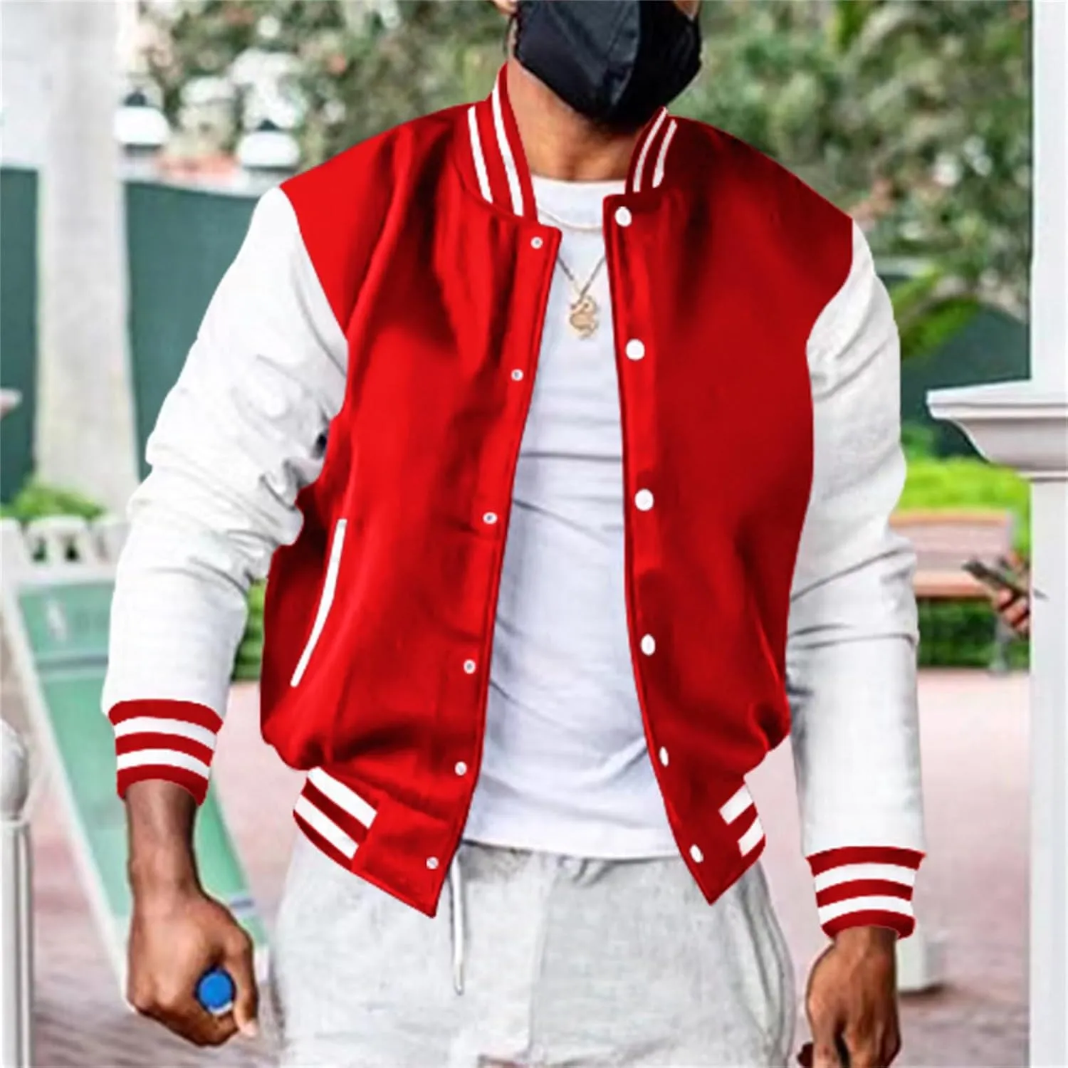 Man's Varsity Baseball Jacket Causal Winter Button Coat Slim Fit Cotton Letterman Baseball Bomber Jackets