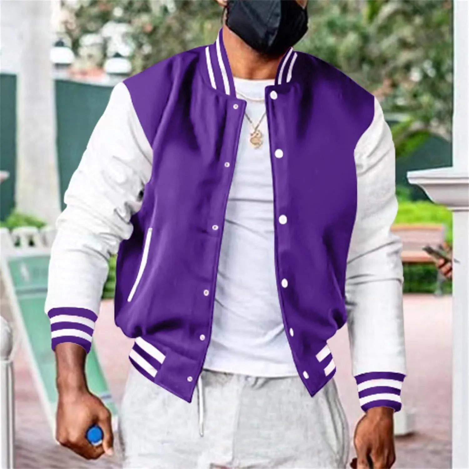 Man's Varsity Baseball Jacket Causal Winter Button Coat Slim Fit Cotton Letterman Baseball Bomber Jackets