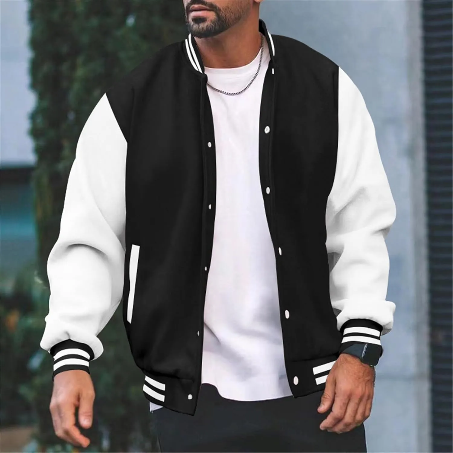 Man's Varsity Baseball Jacket Causal Winter Button Coat Slim Fit Cotton Letterman Baseball Bomber Jackets