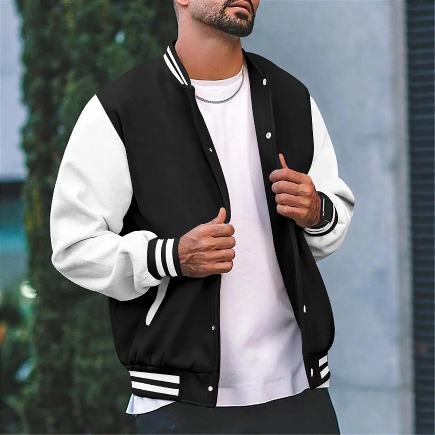 Man's Varsity Baseball Jacket Causal Winter Button Coat Slim Fit Cotton Letterman Baseball Bomber Jackets