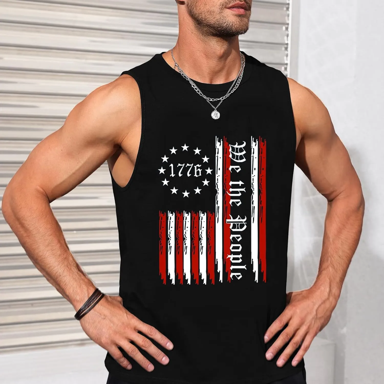 Mens American Flag Tank Top Sleeveless 4th of July Independence Day Tops