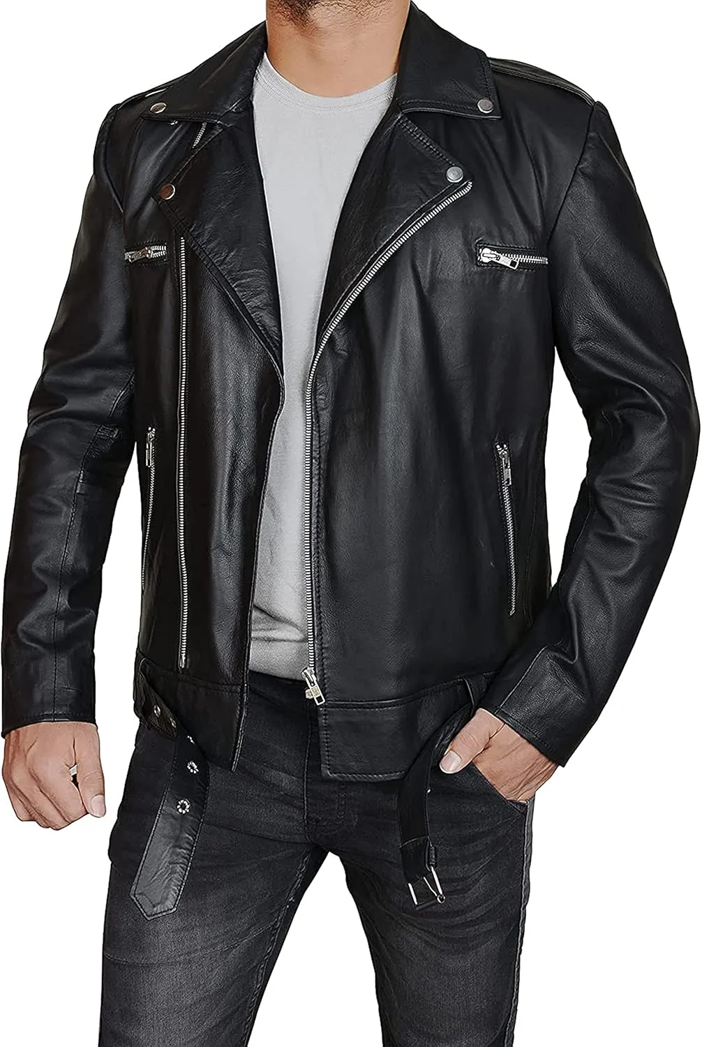 Mens Black Classic Motorcycle Riders Vintage Genuine Leather Biker Jacket