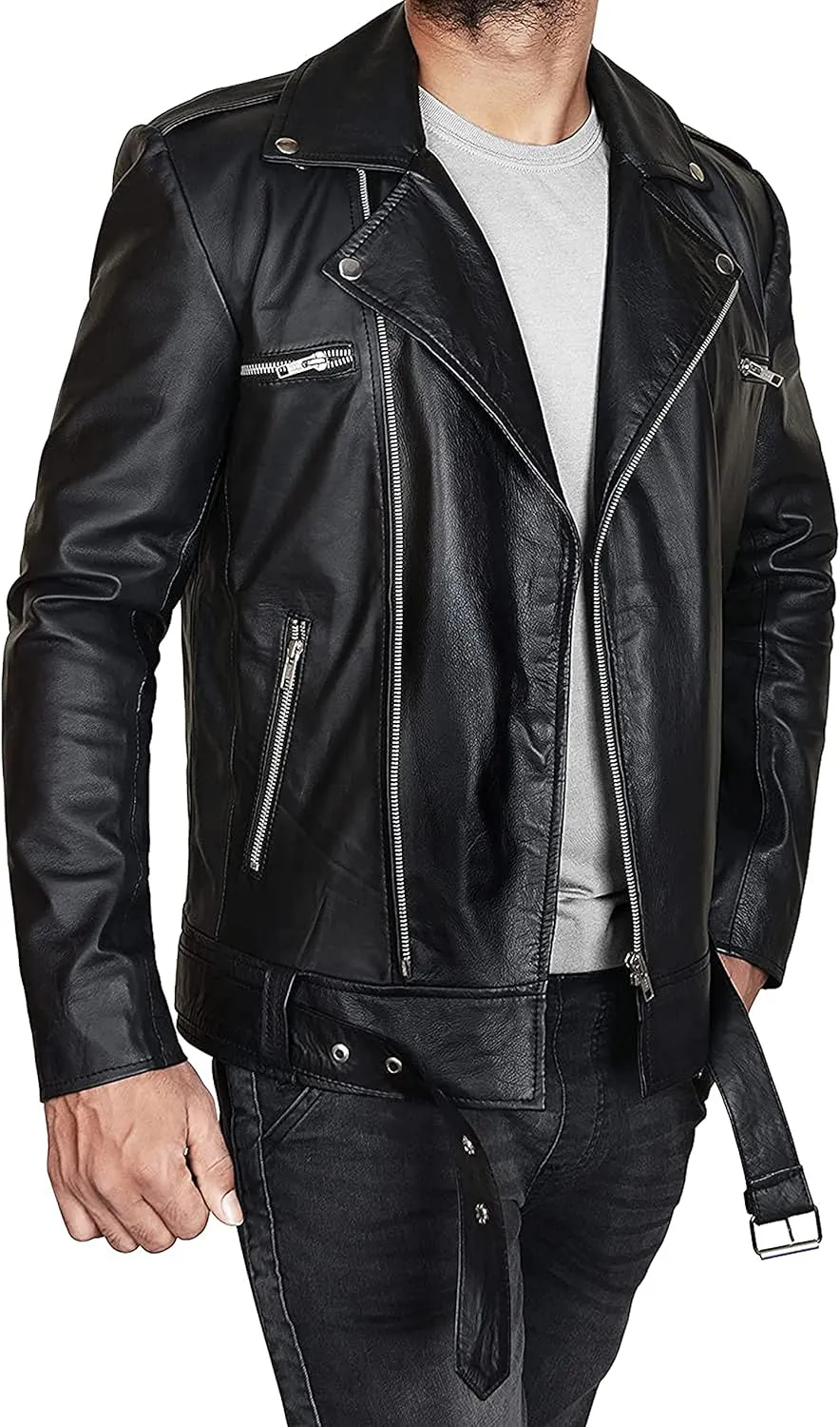 Mens Black Classic Motorcycle Riders Vintage Genuine Leather Biker Jacket