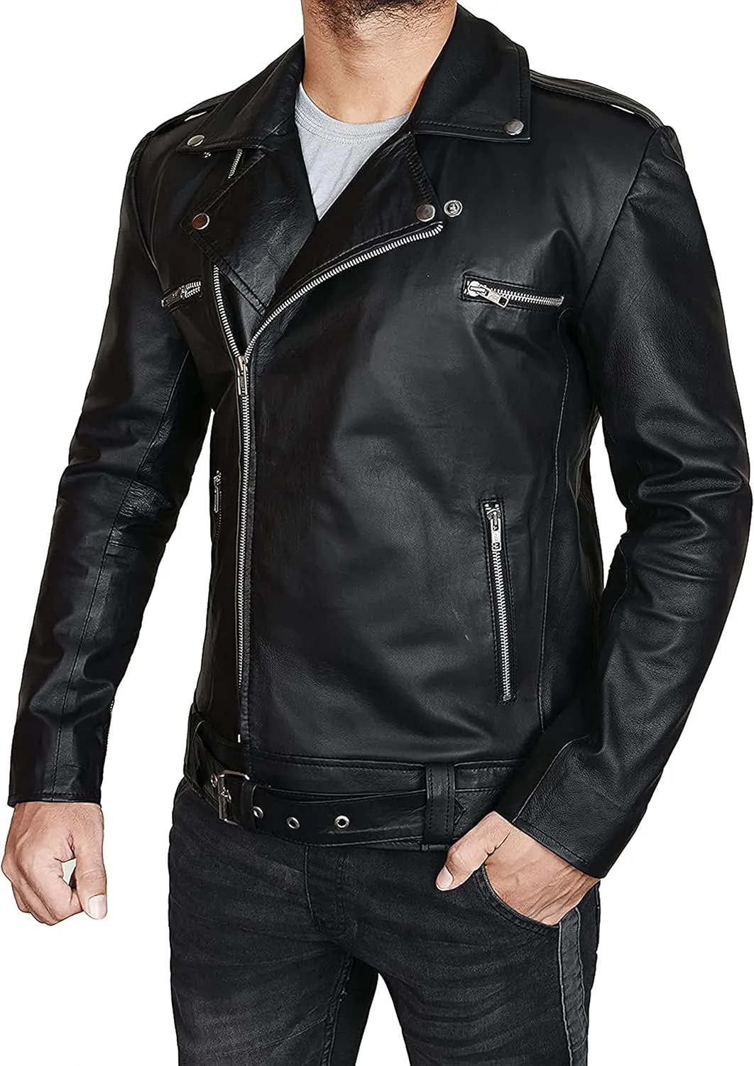 Mens Black Classic Motorcycle Riders Vintage Genuine Leather Biker Jacket