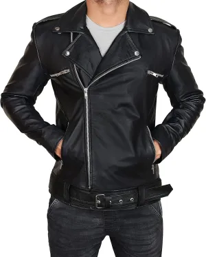 Mens Black Classic Motorcycle Riders Vintage Genuine Leather Biker Jacket
