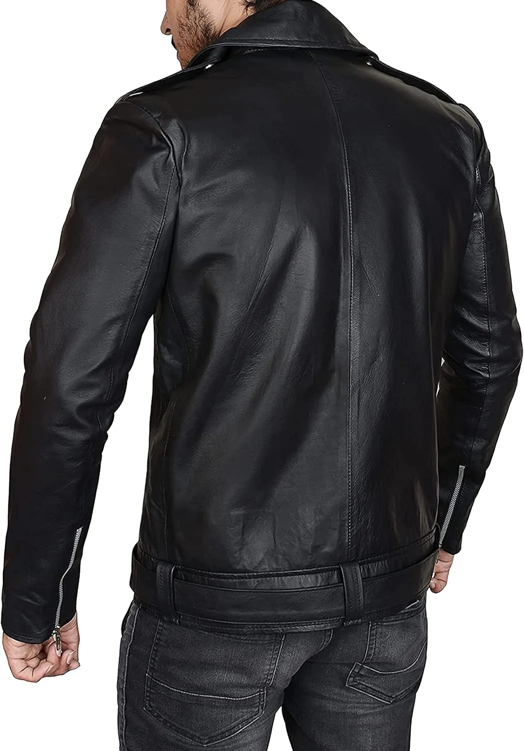 Mens Black Classic Motorcycle Riders Vintage Genuine Leather Biker Jacket