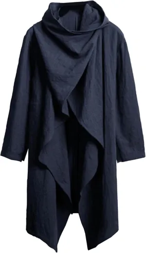 Men's Cotton Linen Irregular Cloak Long Sleeve Loose Poncho Cape Coat Long Jacket Cardigan Outwear Trench Coat