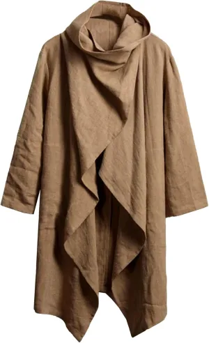 Men's Cotton Linen Irregular Cloak Long Sleeve Loose Poncho Cape Coat Long Jacket Cardigan Outwear Trench Coat