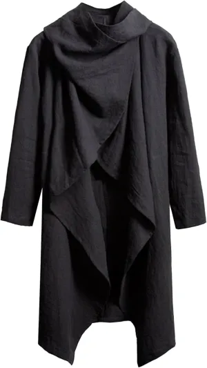 Men's Cotton Linen Irregular Cloak Long Sleeve Loose Poncho Cape Coat Long Jacket Cardigan Outwear Trench Coat