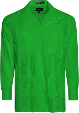 Men's Cuban Guayabera Long Sleeve Shirts Wedding Cigar Beach Bartender Casual
