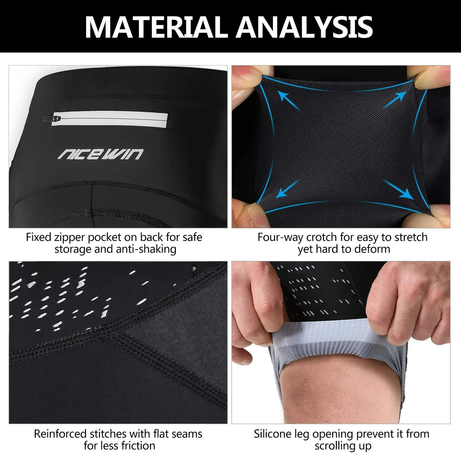 Men's Cycling Shorts Anti-Slip Leg 4D Padded Bike Shorts with 3-Pockets Breathable Biking Bicycle Motorcycle Half-Pants