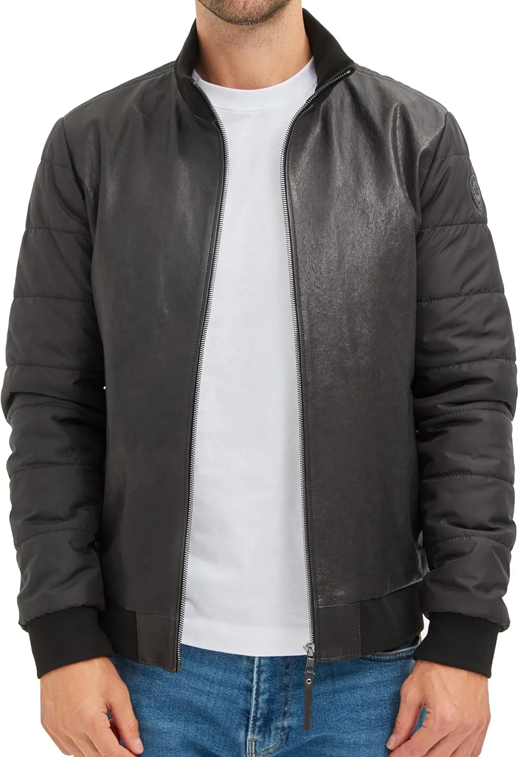 Men's Italian Lambskin Leather Puffer Jacket - Black