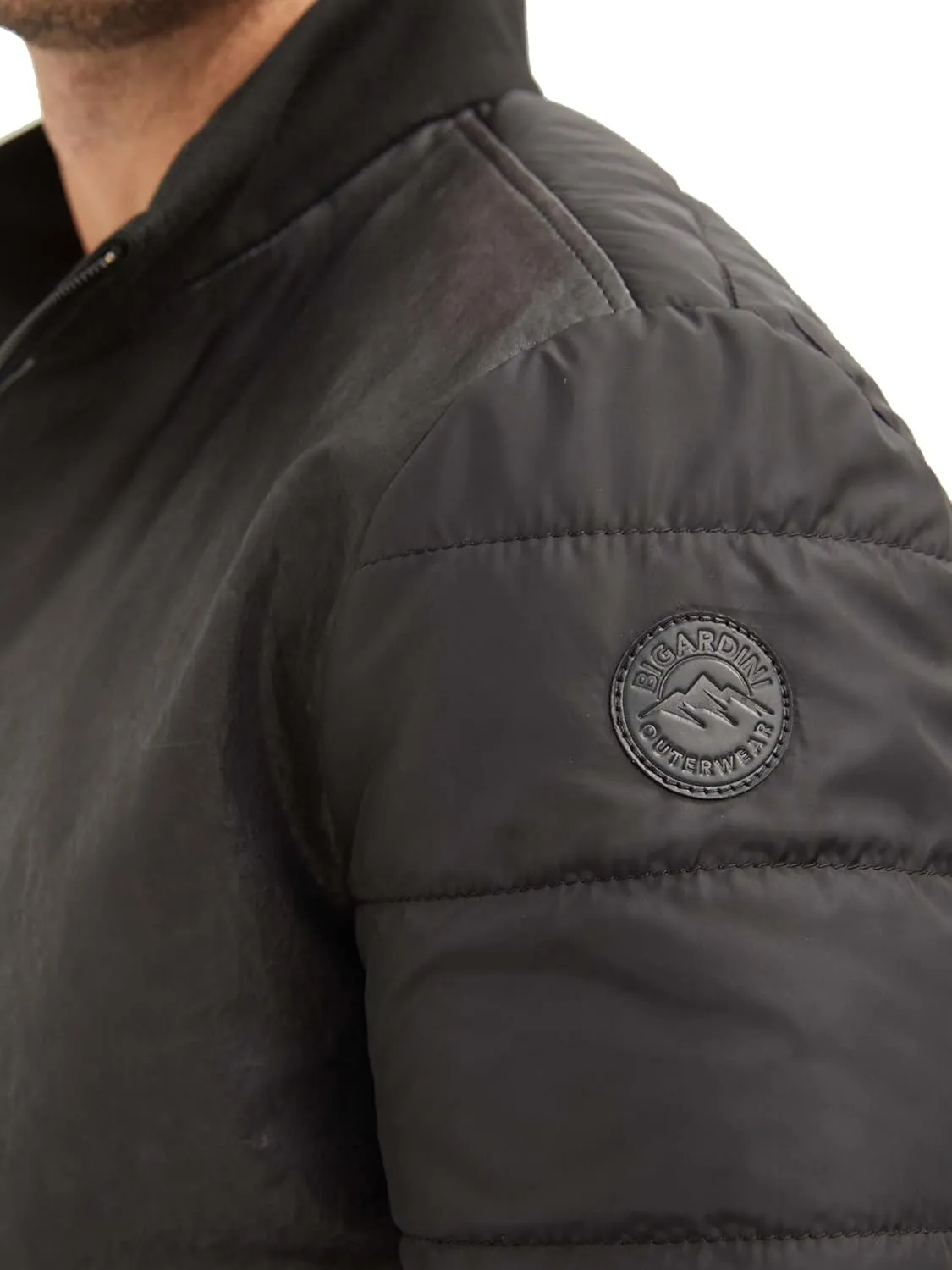 Men's Italian Lambskin Leather Puffer Jacket - Black