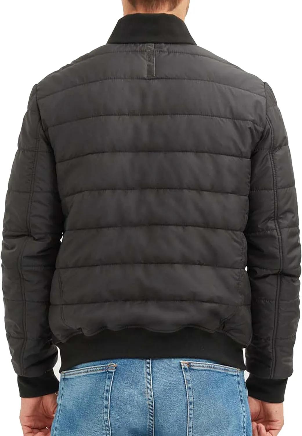 Men's Italian Lambskin Leather Puffer Jacket - Black