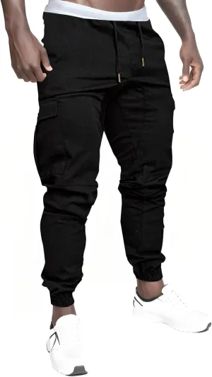 Men's Jogging Pants Cotton Fitness Drawstring Chino Cargo Pants Hiking Outdoor Twill Track Jogging Sweatpants Pants