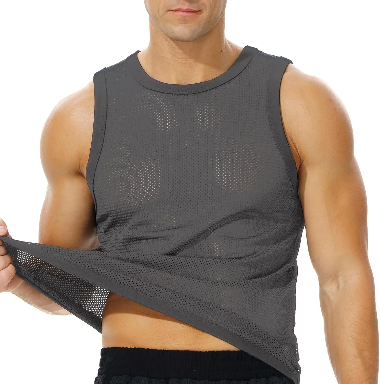 Men's Mesh Workout Tank Top Fitted Sleeveless Shirt for Casual Gym Muscle Training