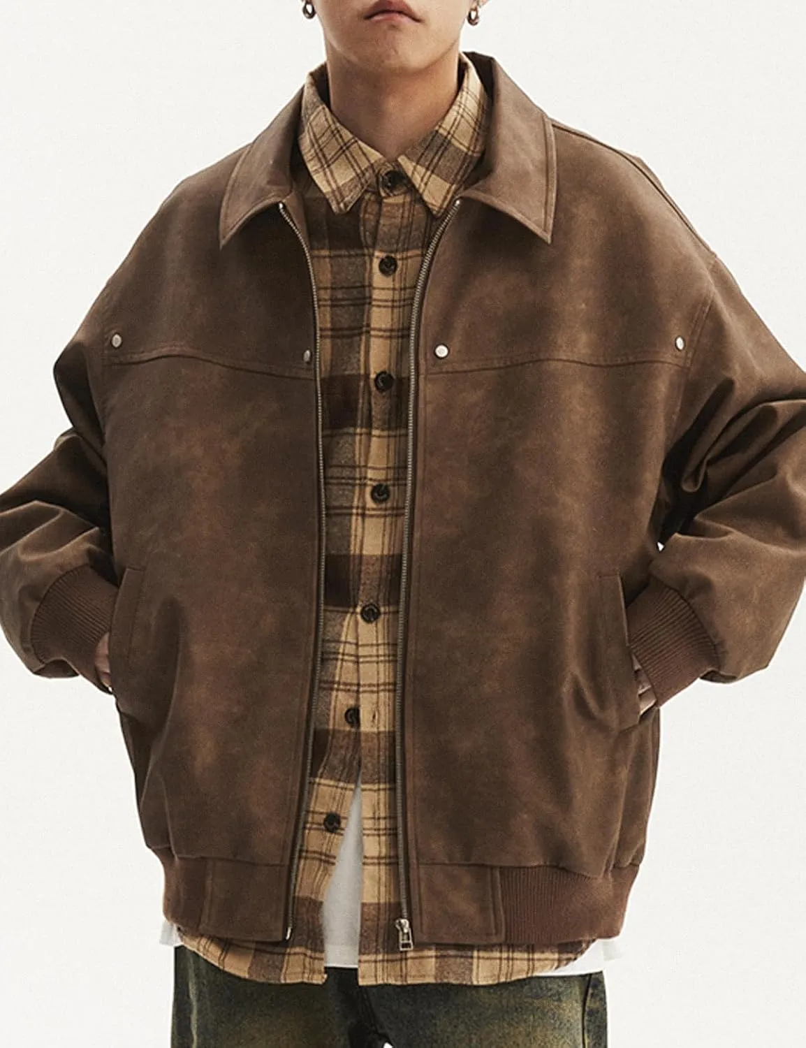 Men's Oversized Faux Leather Zip Up Bomber Jacket 90S Vintage Biker Racing Moto Jackets Streetwear Coats