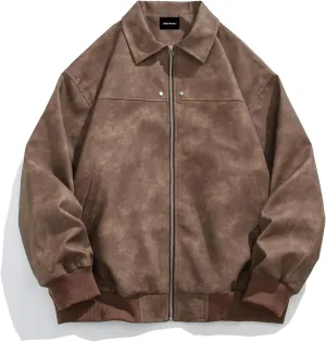 Men's Oversized Faux Leather Zip Up Bomber Jacket 90S Vintage Biker Racing Moto Jackets Streetwear Coats