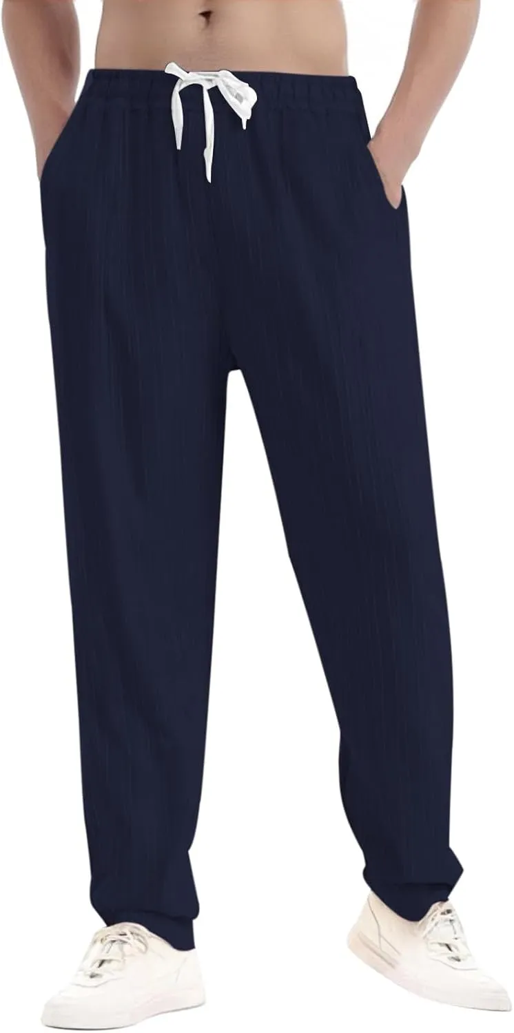 Mens Pants Casual Loose Fit Trendy Straight-Leg Elastic-Waisted Work Pant Outdoor Relax Fit Breathable Basic Outfits
