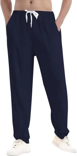 Mens Pants Casual Loose Fit Trendy Straight-Leg Elastic-Waisted Work Pant Outdoor Relax Fit Breathable Basic Outfits