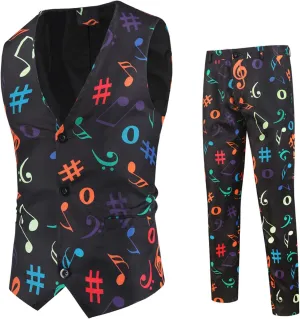 Mens Slim Fit 2 Piece Suit 3D Print One Button Jacket Vest Pants Set 2023 Fall Fashion Party Prom Tuxedo Suits