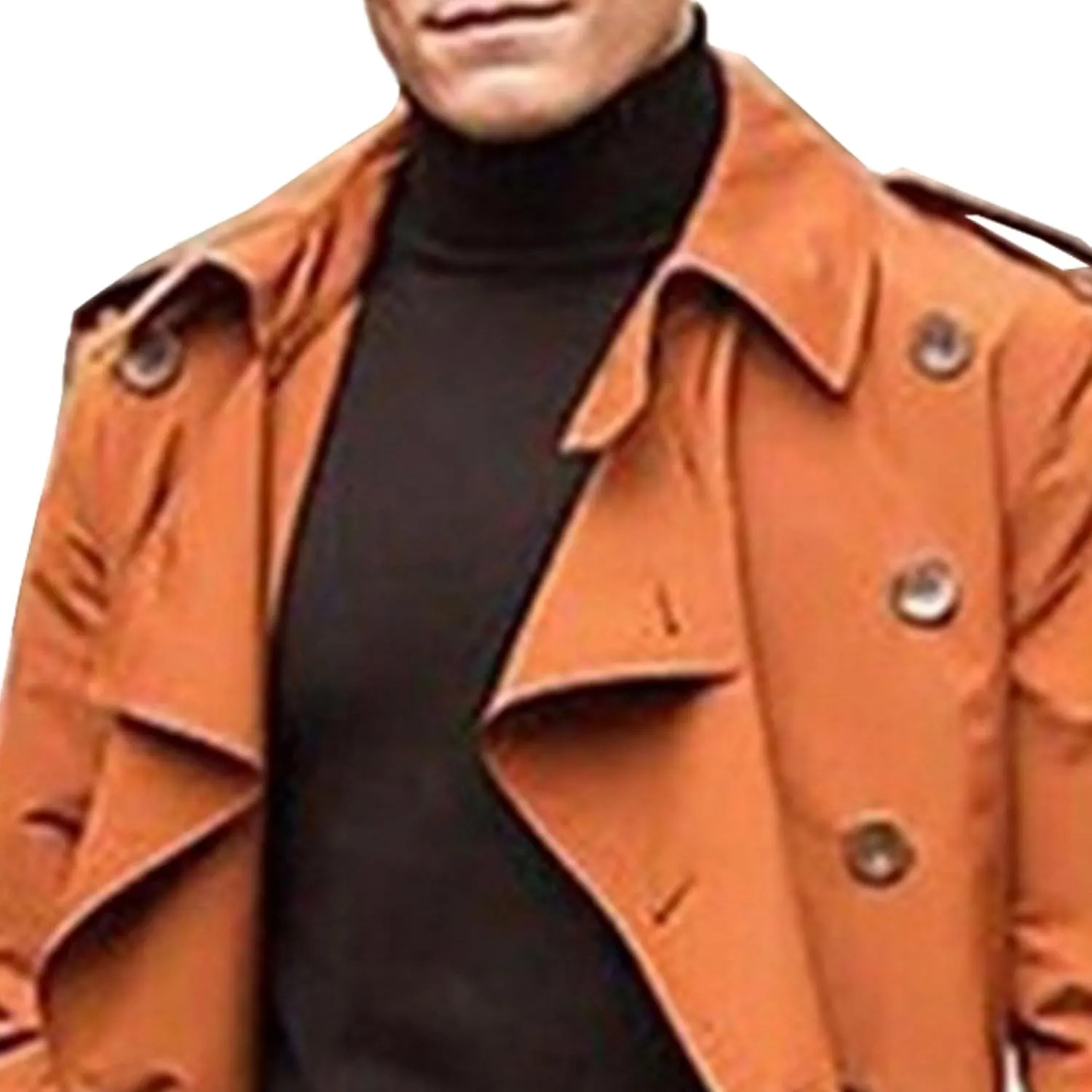 Men's Solid Color Trench Coat Casual Windproof Business Overcoat Single Breasted Windbreaker Long Jacket