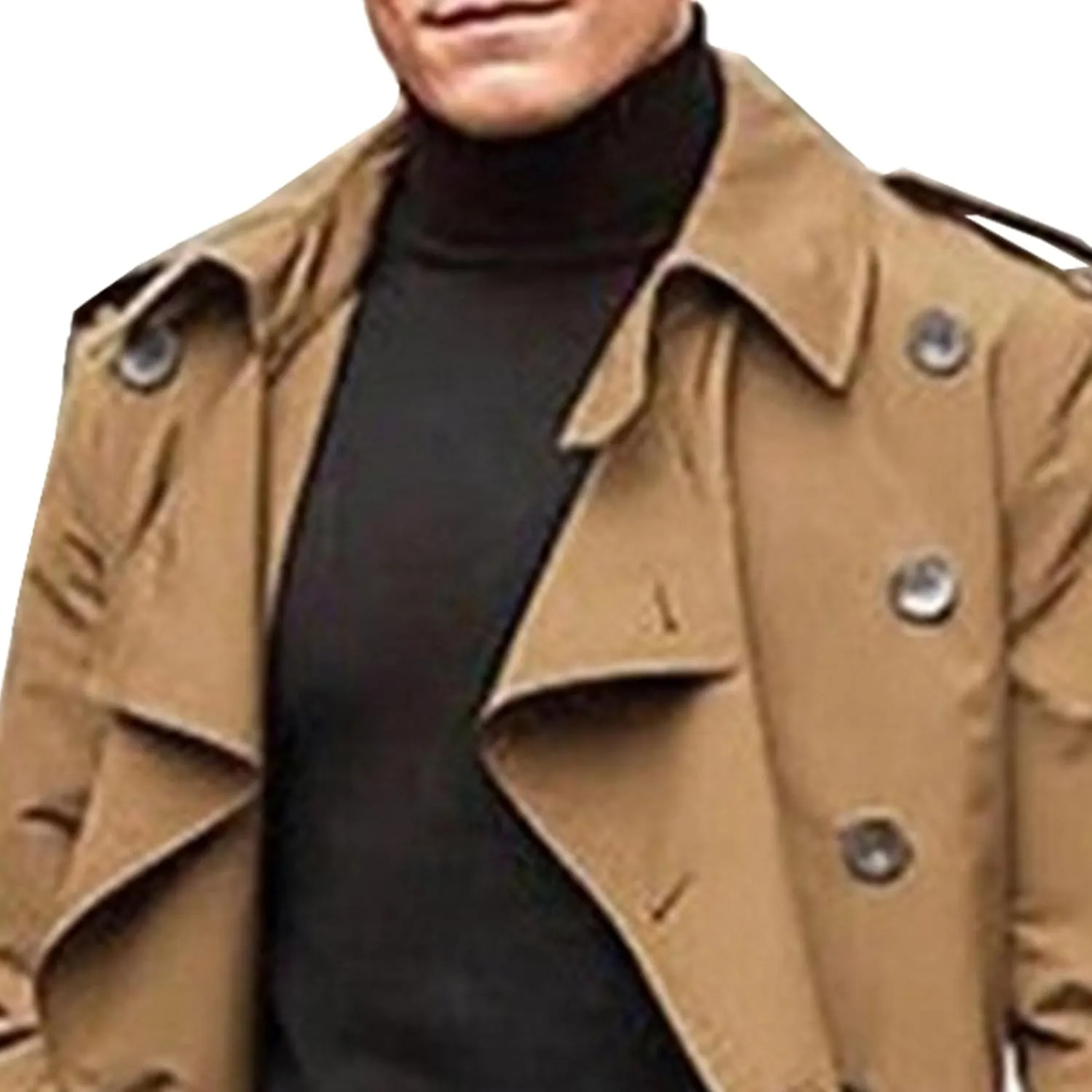 Men's Solid Color Trench Coat Casual Windproof Business Overcoat Single Breasted Windbreaker Long Jacket