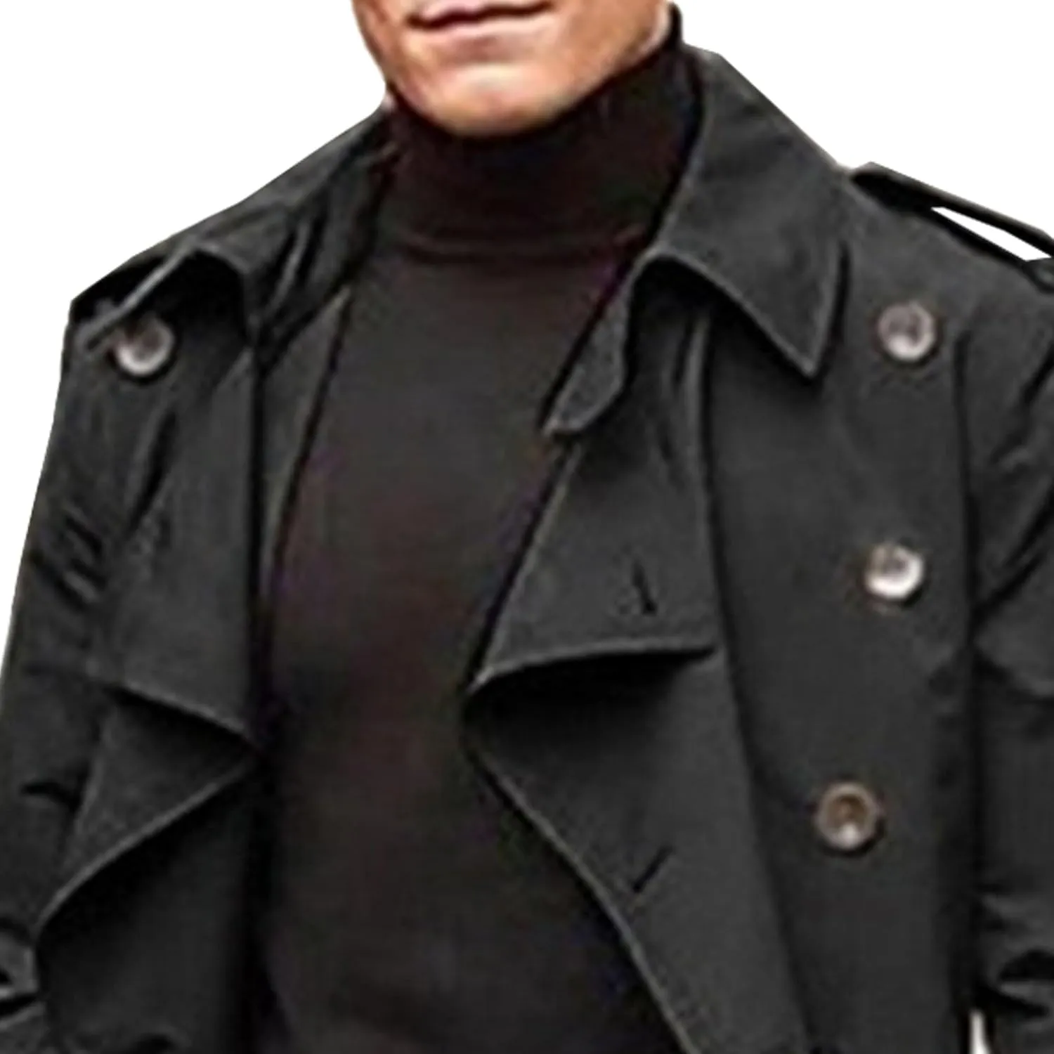 Men's Solid Color Trench Coat Casual Windproof Business Overcoat Single Breasted Windbreaker Long Jacket